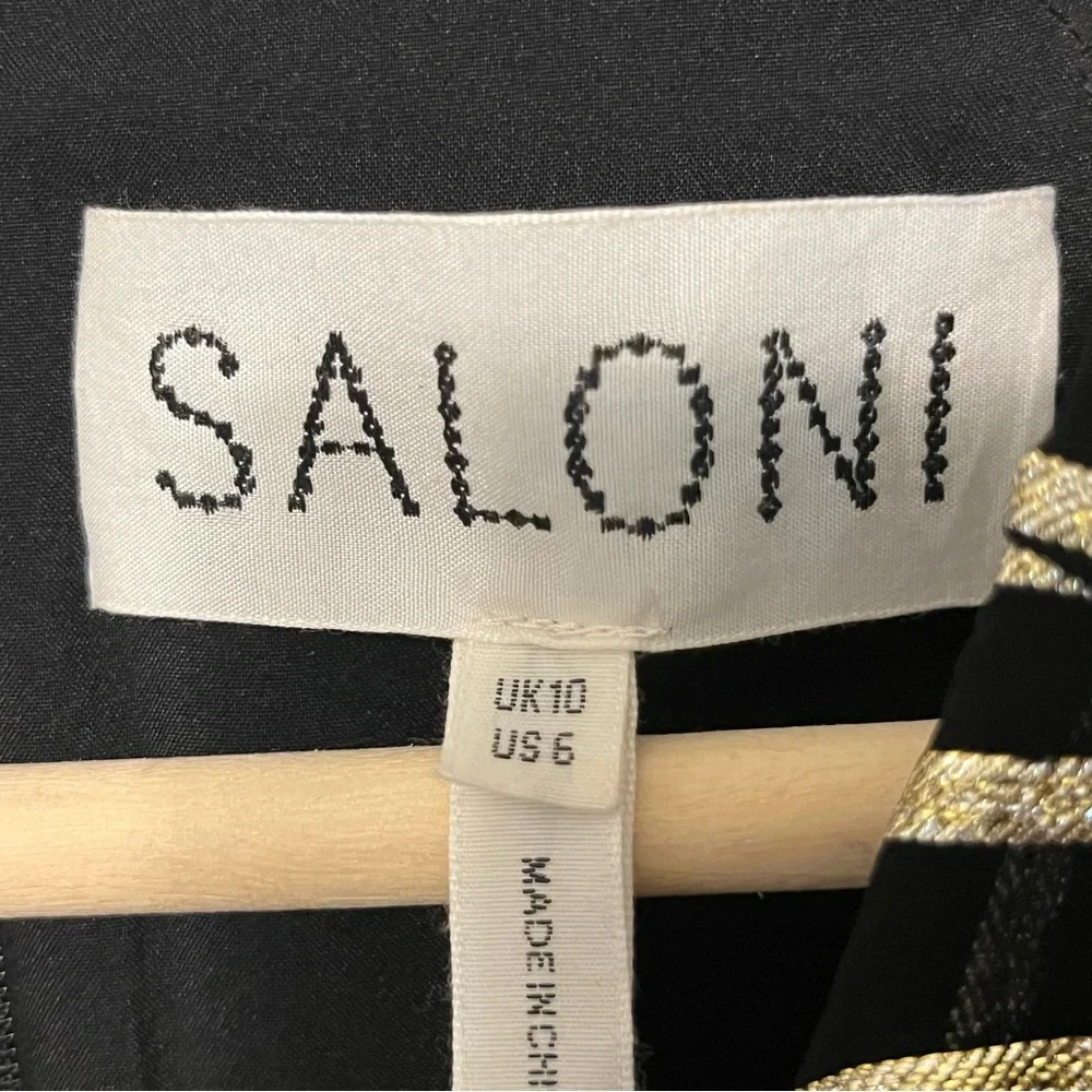 Saloni Anita silk blend Black Gold Ruffled Sleeveless Dress - Picture 14 of 16